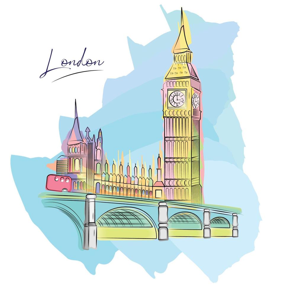 paisaje urbano de londres técnica de acuarela ilustración vectorial vector