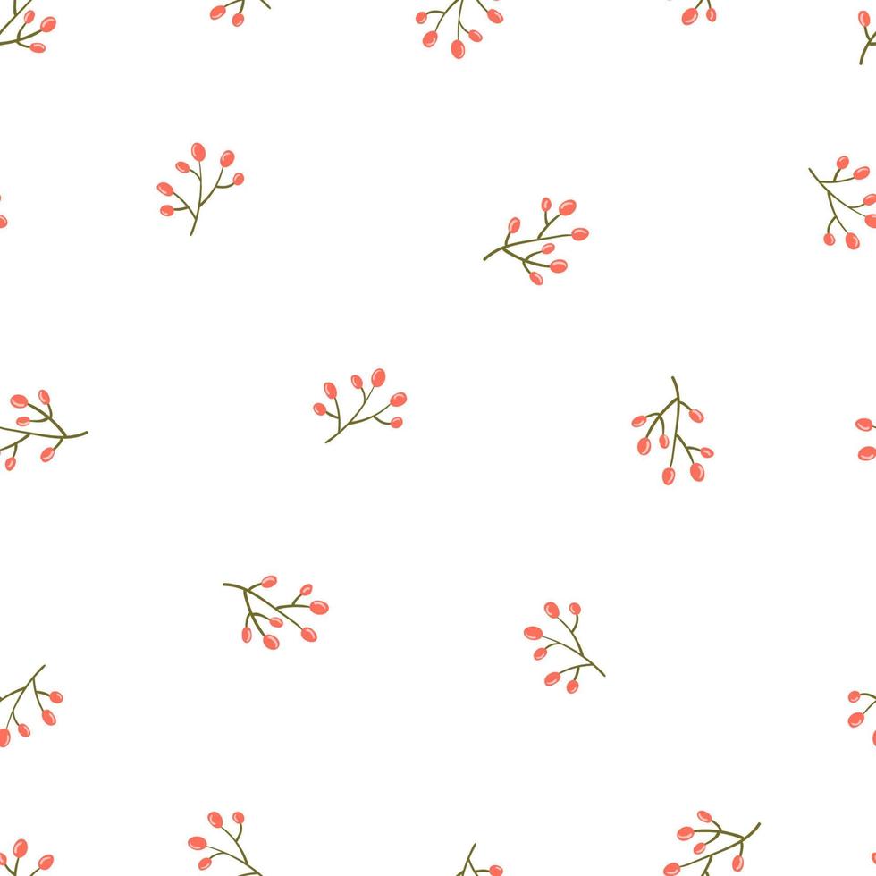 Branches with berries summer minimalistic pattern. Vector seamless hand drawn texture for textile, fabric, wrapping paper, scrapbooking.