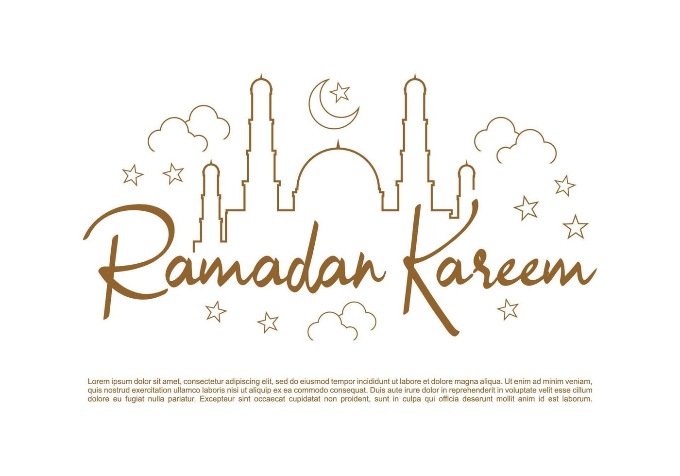 Ramadan kareem with big mosque, moon, stars on white background vector