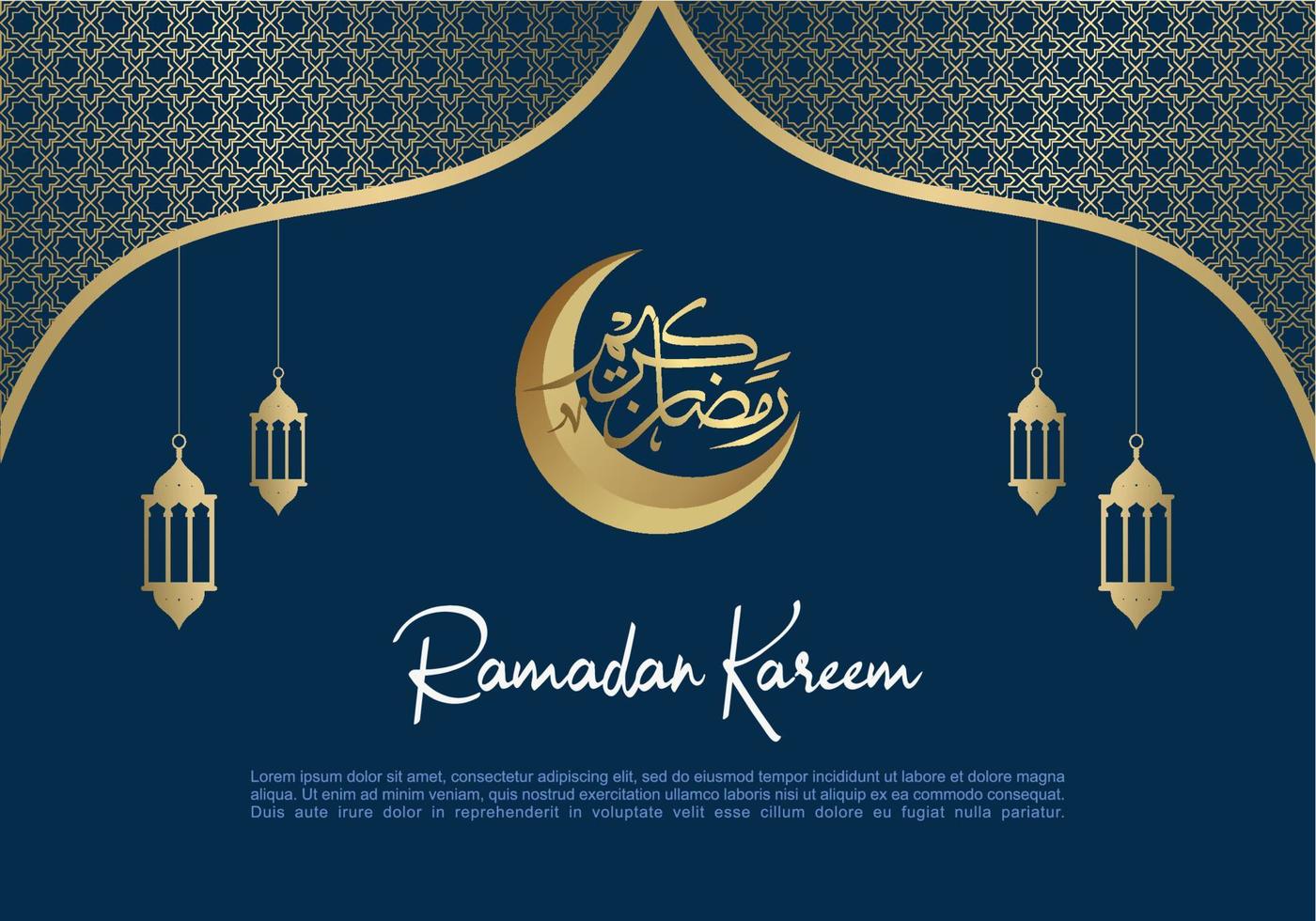 ramadan kareem con linternas, caligrafía lunar y adornos islámicos vector