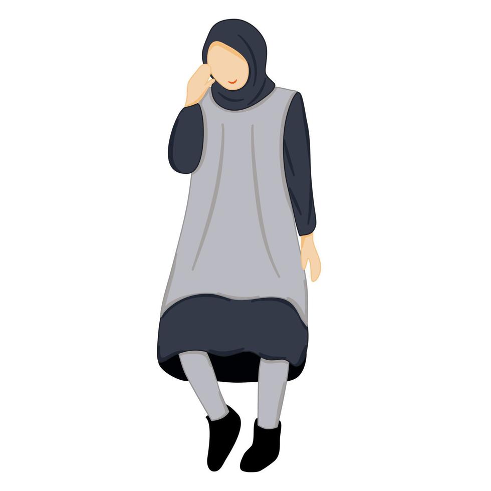 Vector hijab girl with long tunic dress