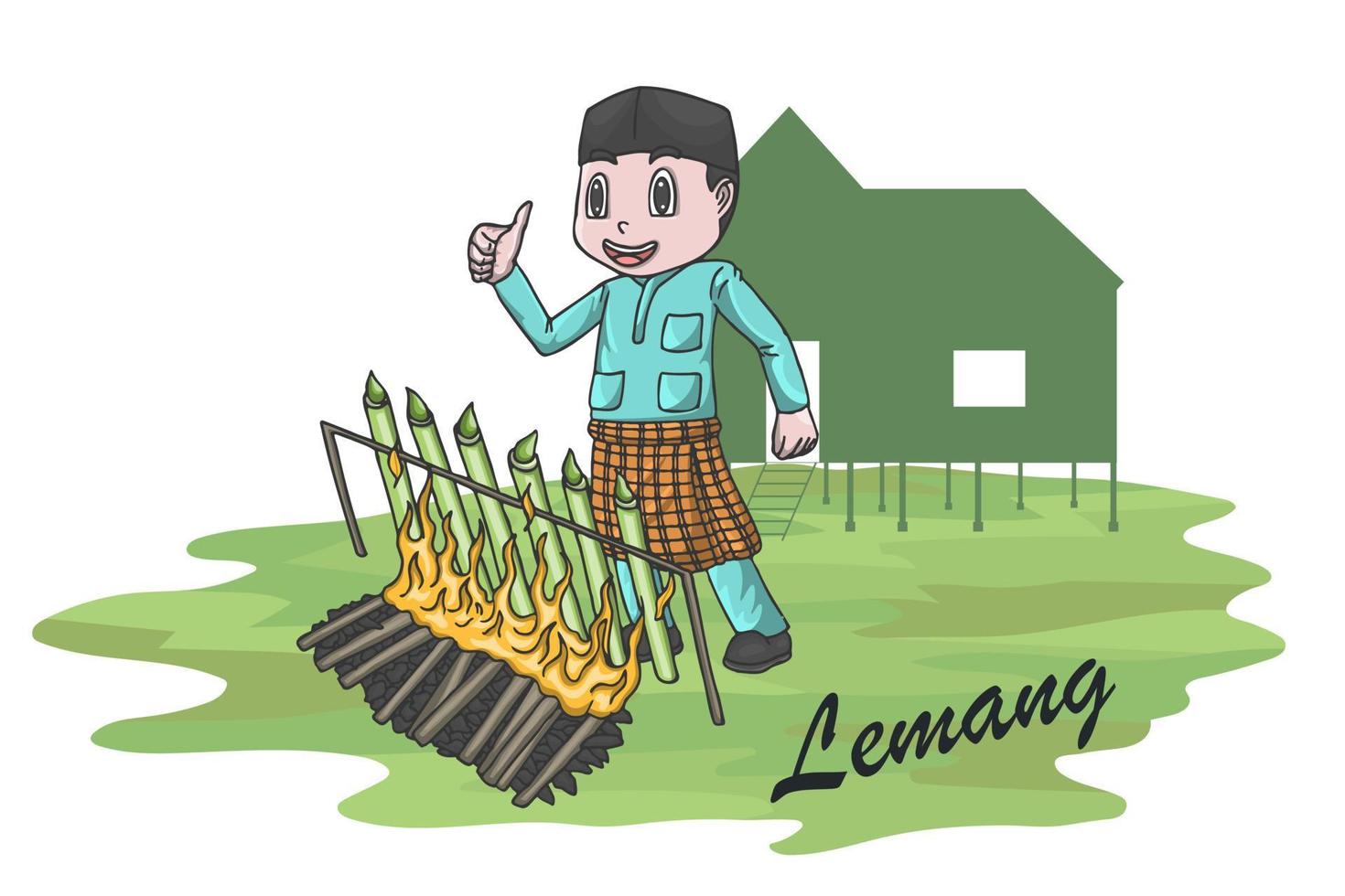 lemang significa comida tradicional para platos de eid mubarak. Comida muy popular en Malasia. vector