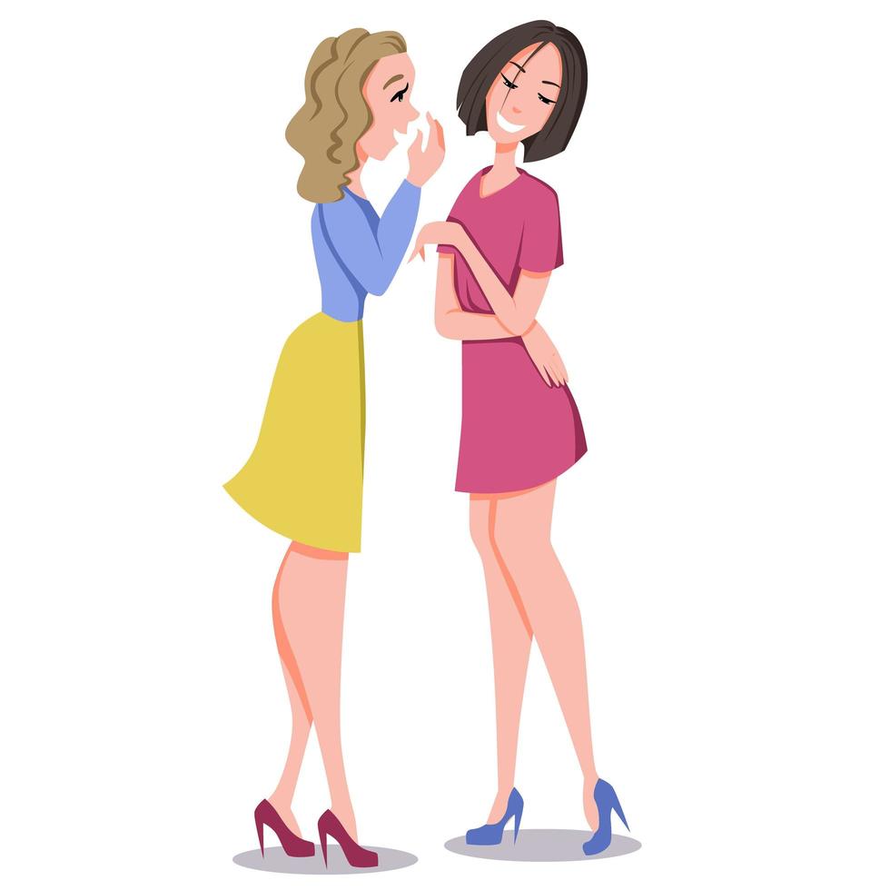 Friends communicate. Two girls are discussing gossip. vector