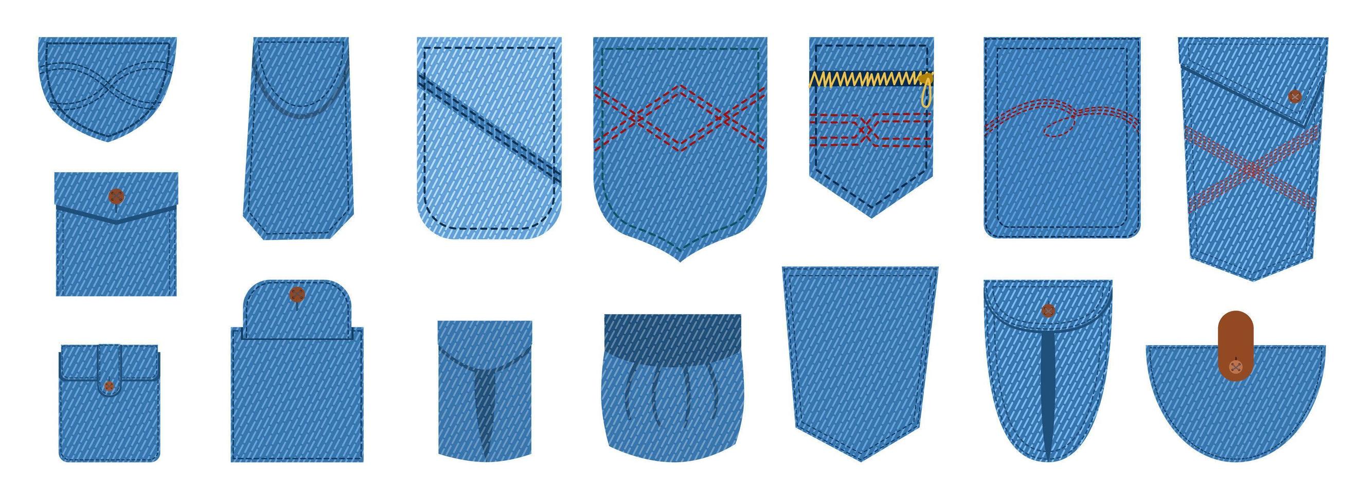 Patch denim pocket. Blue stripes on the pockets of the uniform with a seam. vector