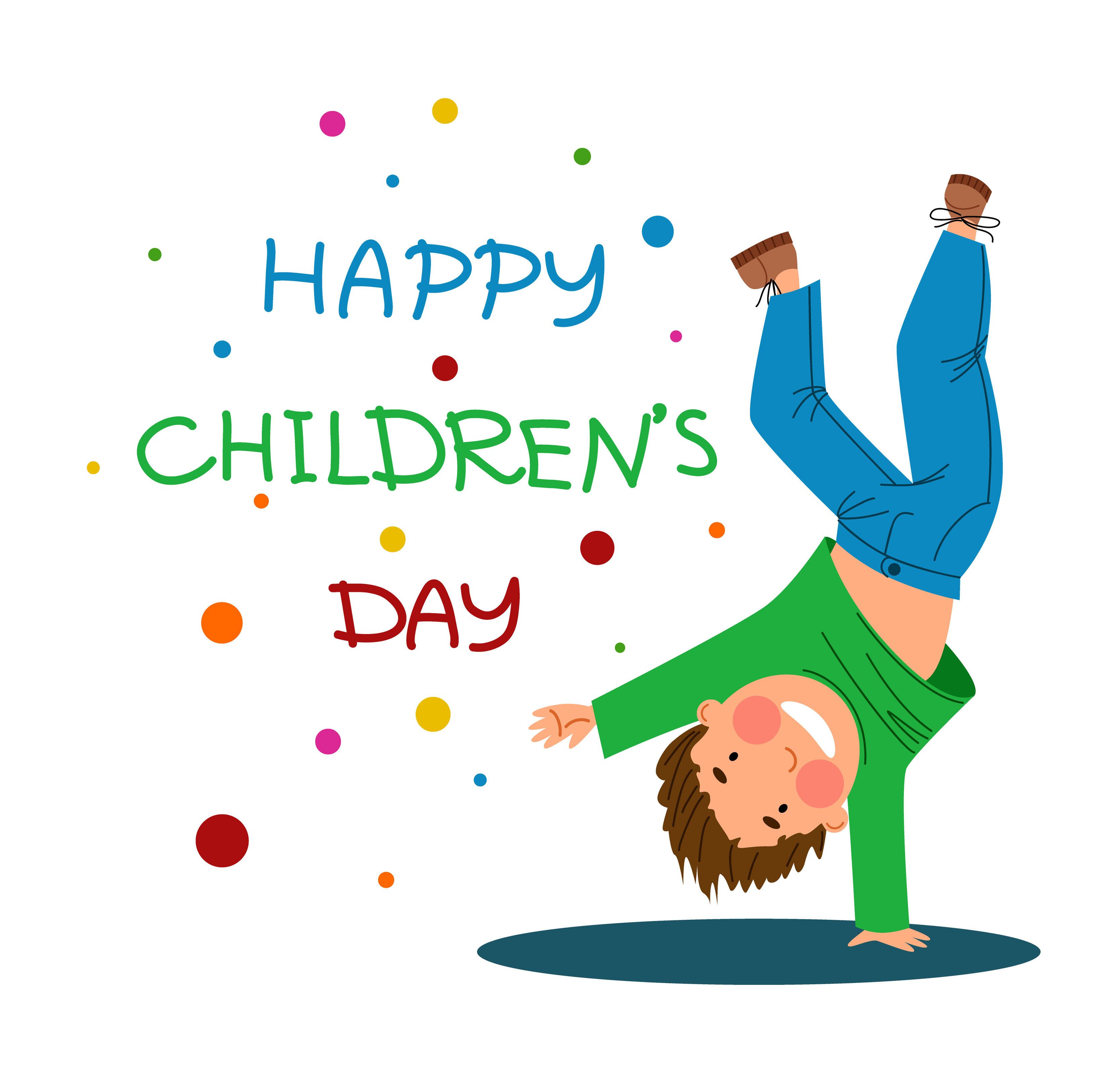 Happy children is a Day. Funny boy stands on one hand. 6440051 Vector Art  at Vecteezy