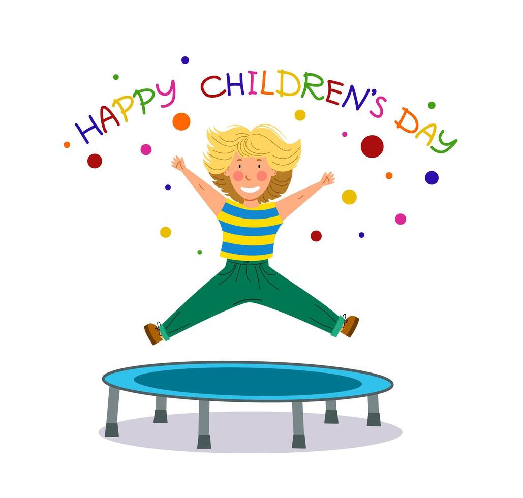 Wonderbaarlijk toenemen heuvel Happy children is a Day. Funny girl jumping on a trampoline. 6440056 Vector  Art at Vecteezy