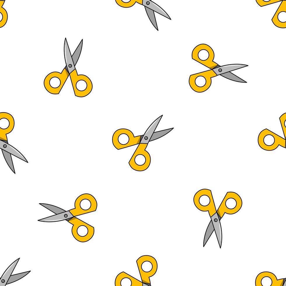 vector seamless pattern with yellow scissors on a white background.