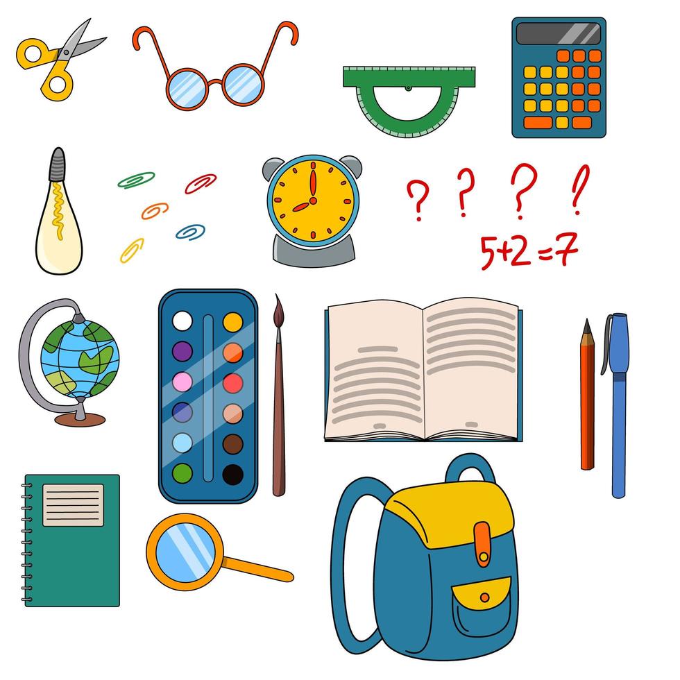 vector set with school things on a white background.