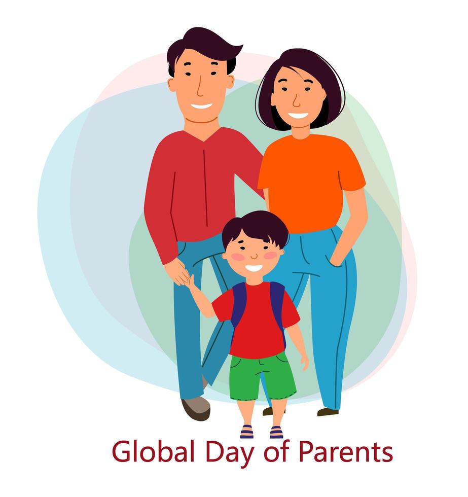 día mundial de los padres. familia feliz juntos. madre, padre e hijo son asiáticos. vector