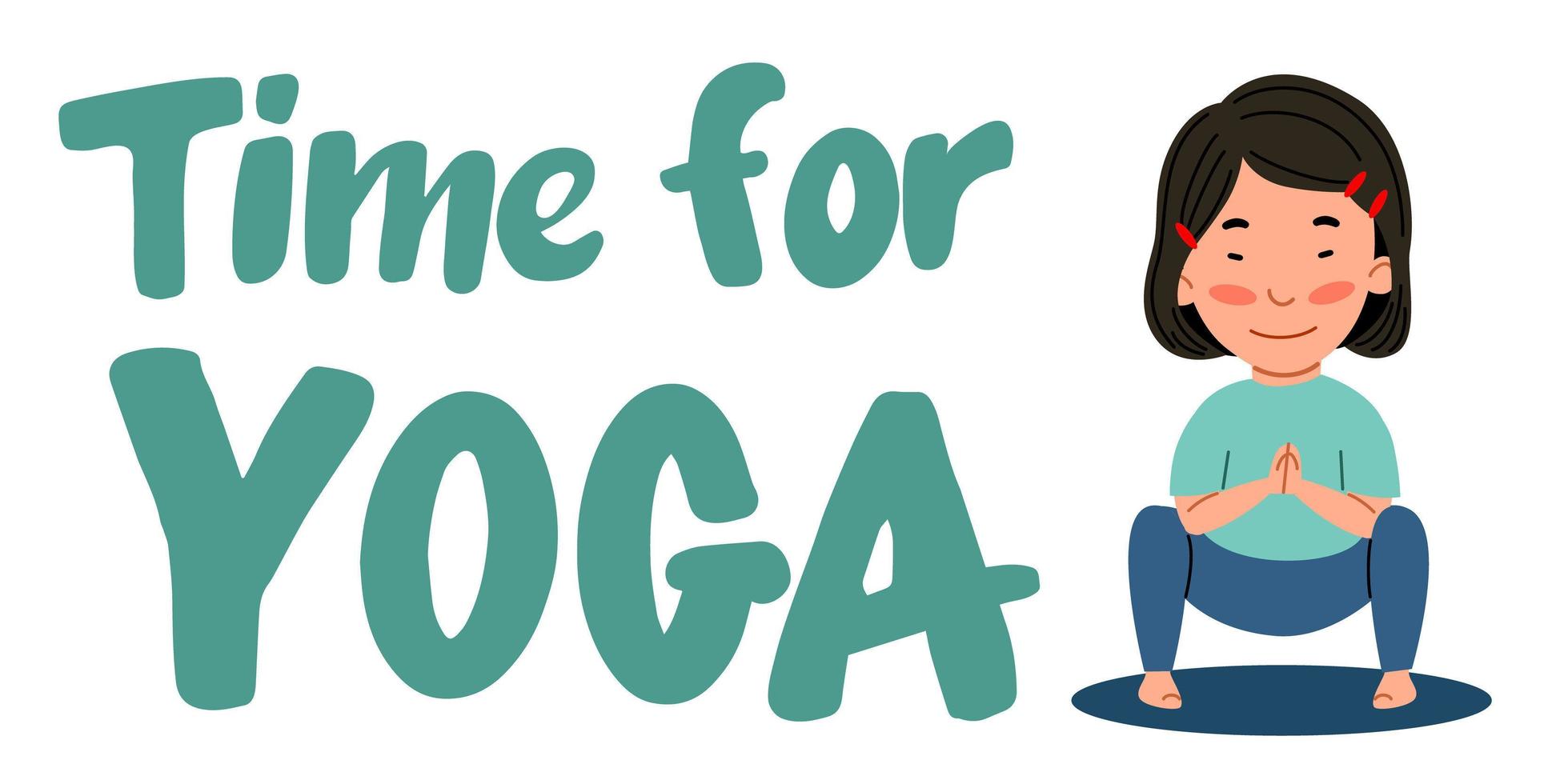 An Asian girl stands on two legs, her elbows resting on her knees. The child is engaged in sports. Time for yoga. vector