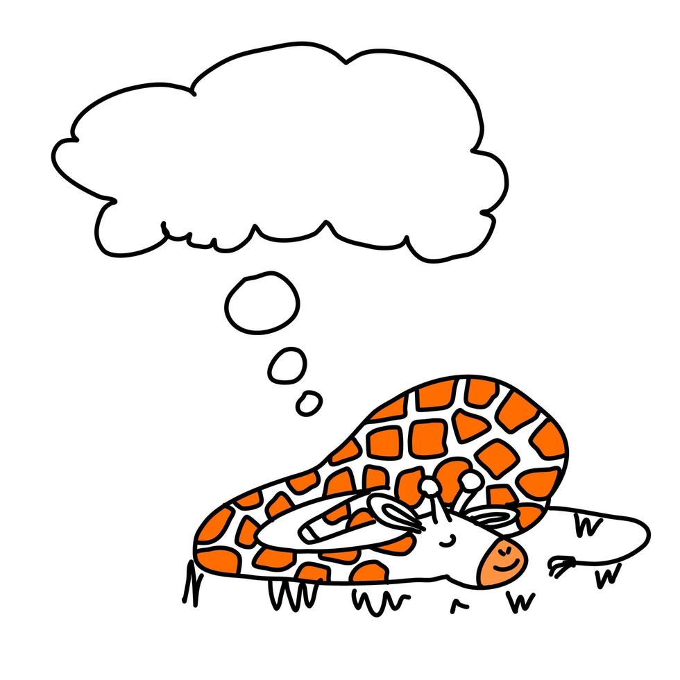 the giraffe sleeps and has a dream isolated in the style of doodles. vector