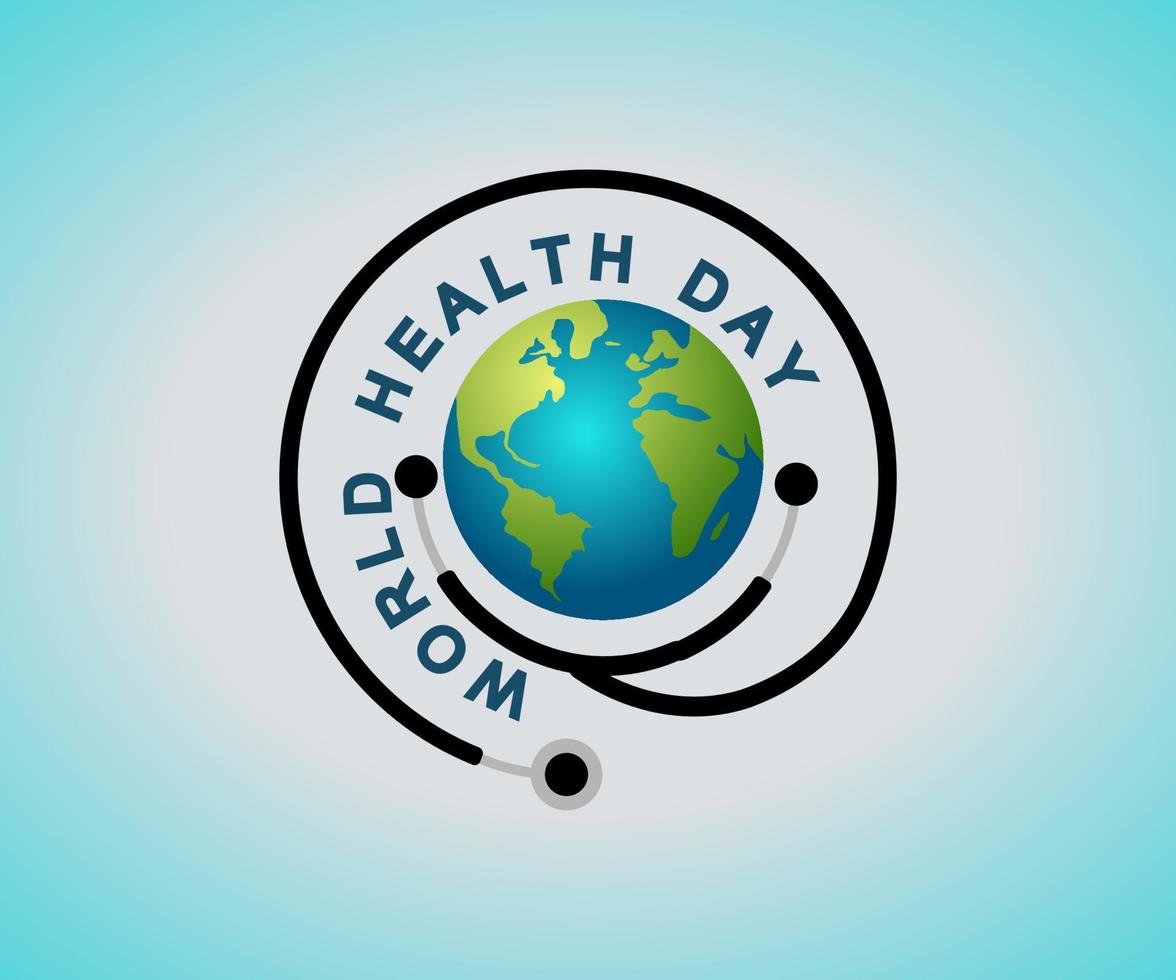 ilustración de fondo del día mundial de la salud, es un día mundial de concienciación sobre la salud que se celebra cada año, con el concepto de estetoscopio de un médico. vector