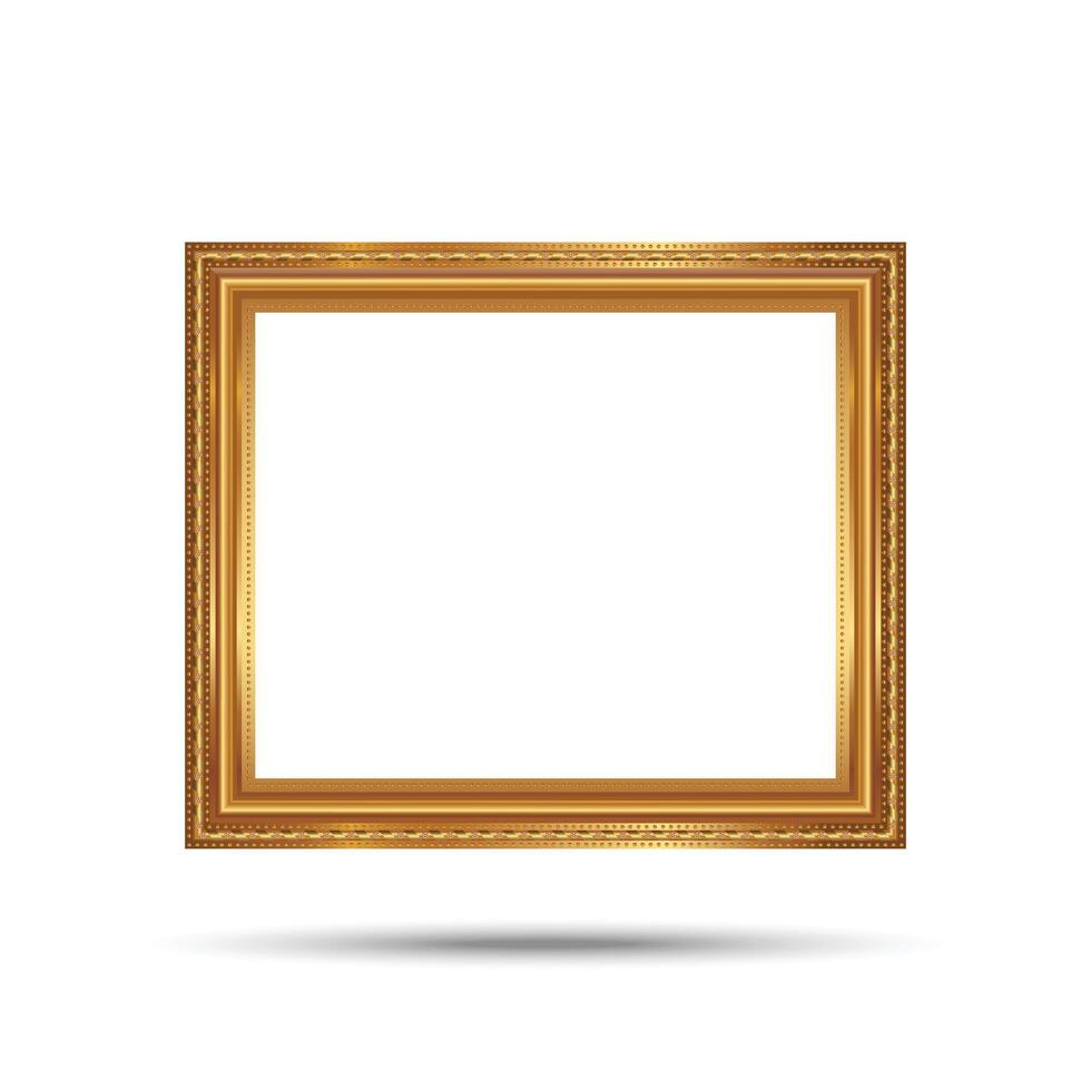 Gold photo frame with corner line floral picture frame isolated on white background. vector