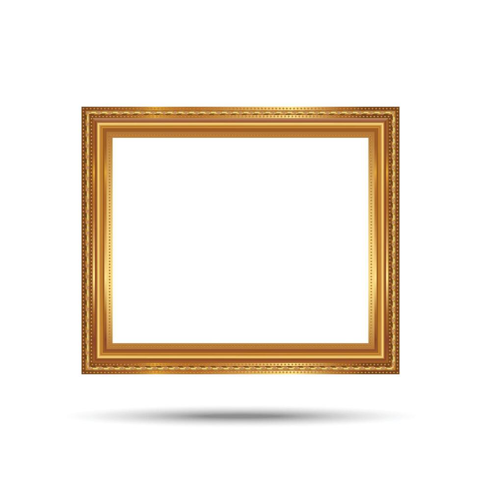 Gold photo frame with corner line floral picture frame isolated on white background. vector