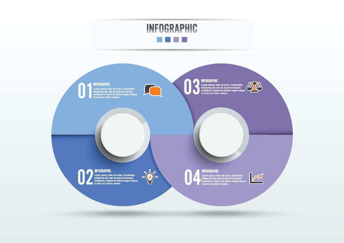 plantilla infográfica circular cuatro opciones, procesos o pasos para la presentación empresarial. utilizado para diseño de flujo de trabajo, banner, diagrama, opciones de número, diseño web. vector