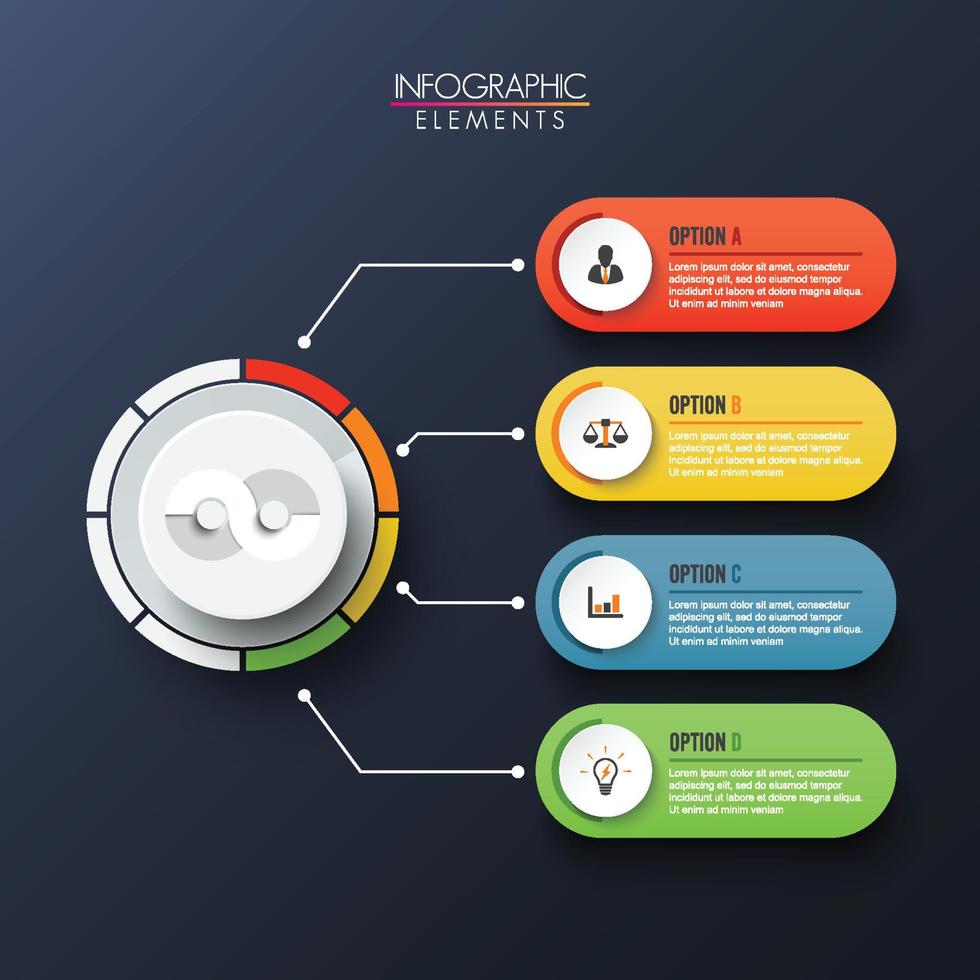 Abstract elements of graph Vector infographic template with label, integrated circles. Business concept with 4 options. For content, diagram, flowchart, steps, timeline infographics, workflow, chart.