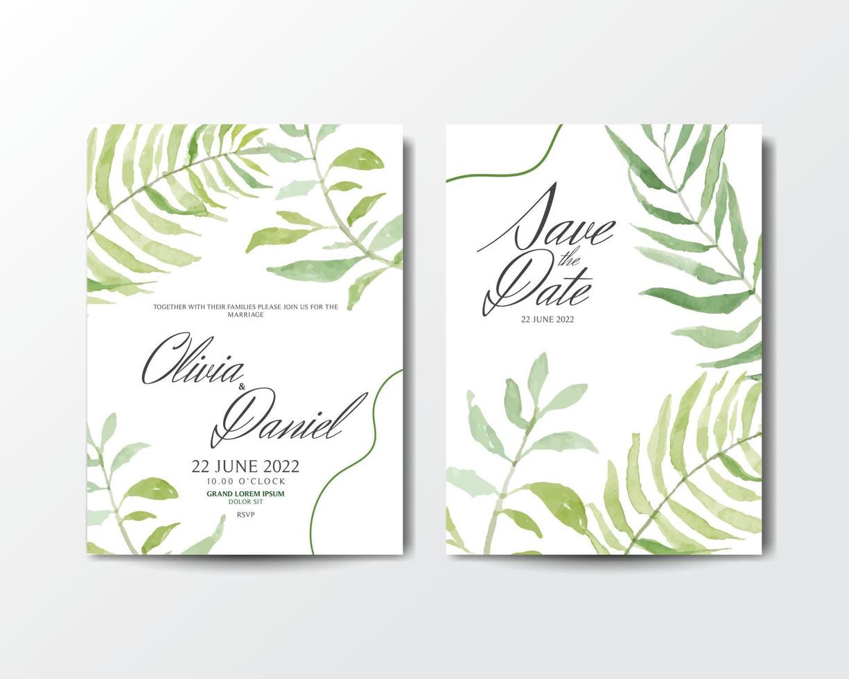 Invitation card with watercolor leaf background vector