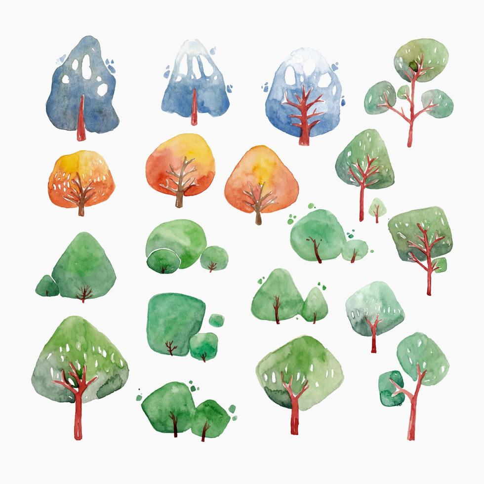 Set of tree with watercolor style vector