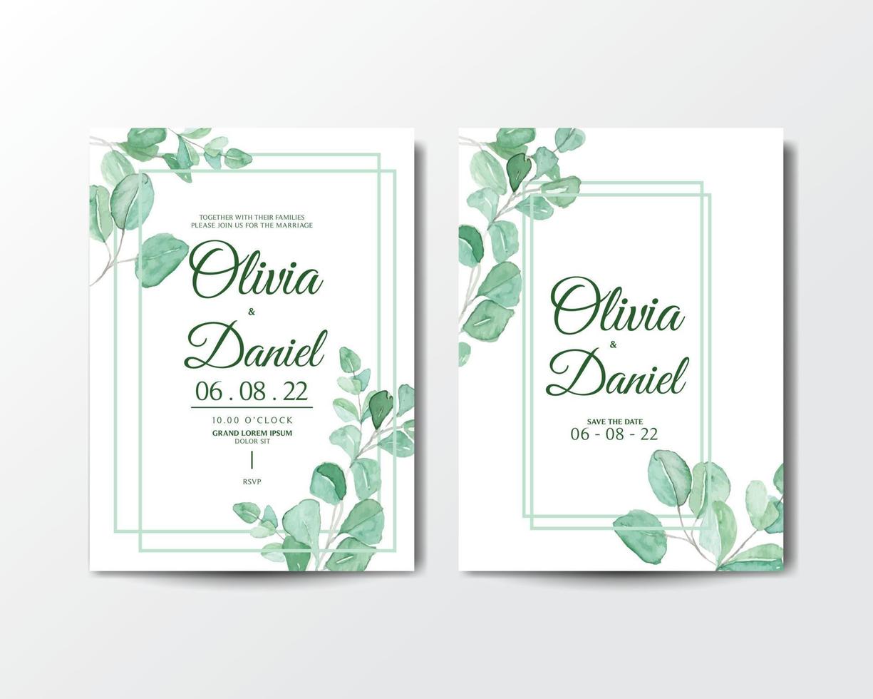 Invitation card with watercolor leaf background vector