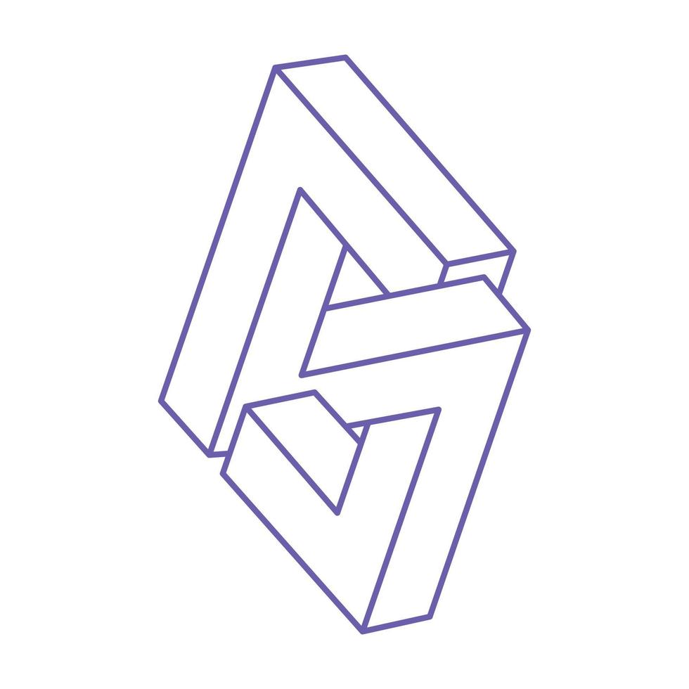 Impossible shapes, optical illusion logo in trendy 2022 Very Peri color, vector tattoo. Optical art objects. Geometric figures.
