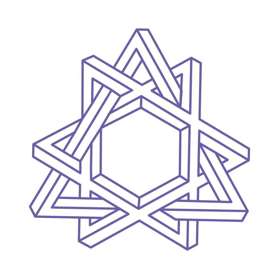 Impossible shapes. Optical illusion. Sacred geometry figures. Abstract eternal geometric objects. Impossible endless outline. Optical art. Impossible geometry shape on a white background. Logo. vector