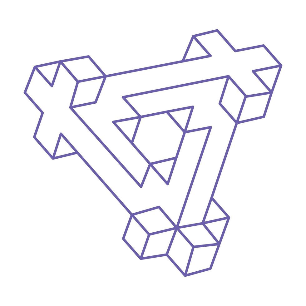 Impossible shapes. Optical illusion tattoo. Abstract eternal geometric object. Impossible endless outline triangle. Impossible geometry symbol on a white background. Optical art figure. vector
