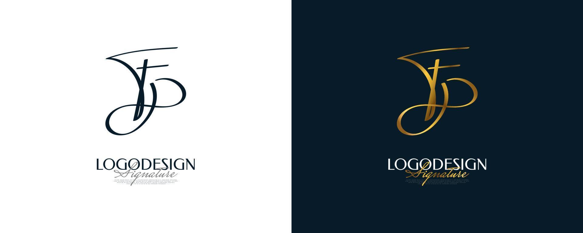 Initial F and P Logo Design with Elegant and Minimalist Gold Handwriting Style. FP Signature Logo or Symbol for Wedding, Fashion, Jewelry, Boutique, and Business Identity vector