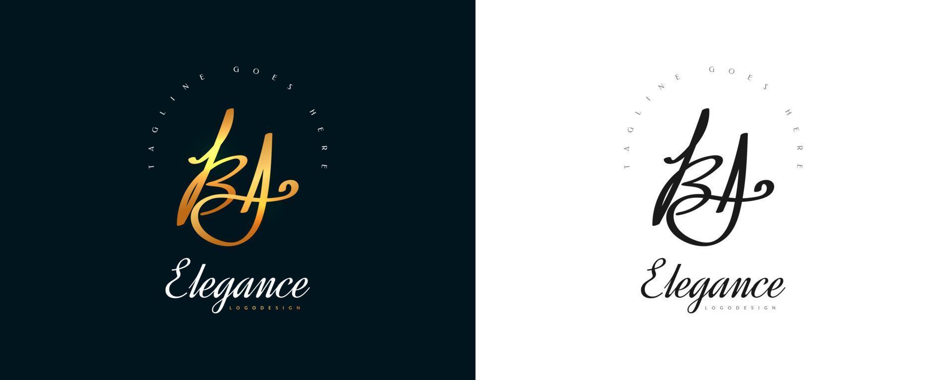 Initial B and A Logo Design with Elegant and Minimalist Gold Handwriting Style. BA Signature Logo or Symbol for Wedding, Fashion, Jewelry, Boutique, and Business Identity vector