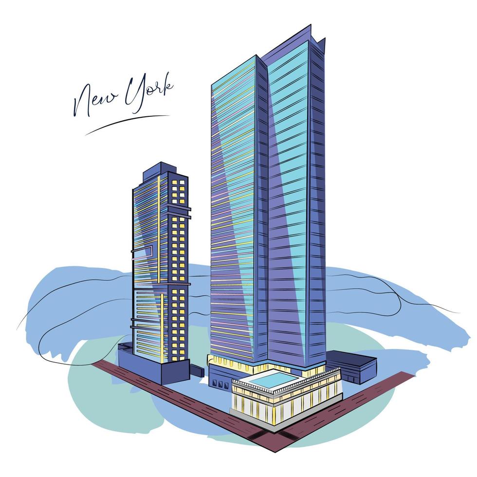 paisaje urbano de nueva york técnica de acuarela ilustración vectorial vector