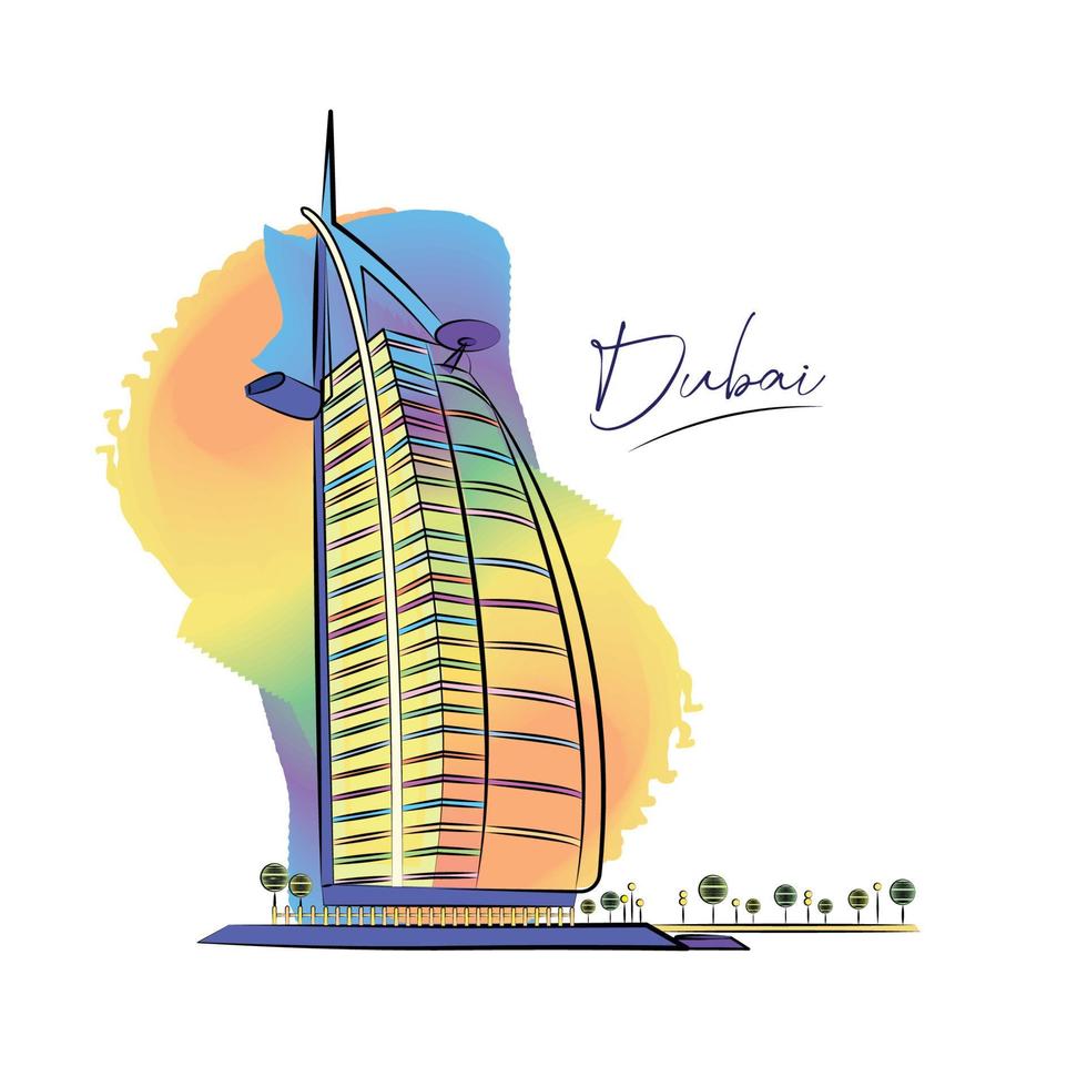 Cityscape of Dubai Watercolor technique  Vector illustration