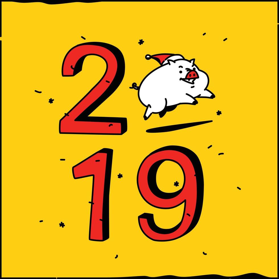 ilustración de año nuevo de un cerdo de dibujos animados. vector. la ilustración está aislada en un fondo amarillo. cerdo animal dulce. vector
