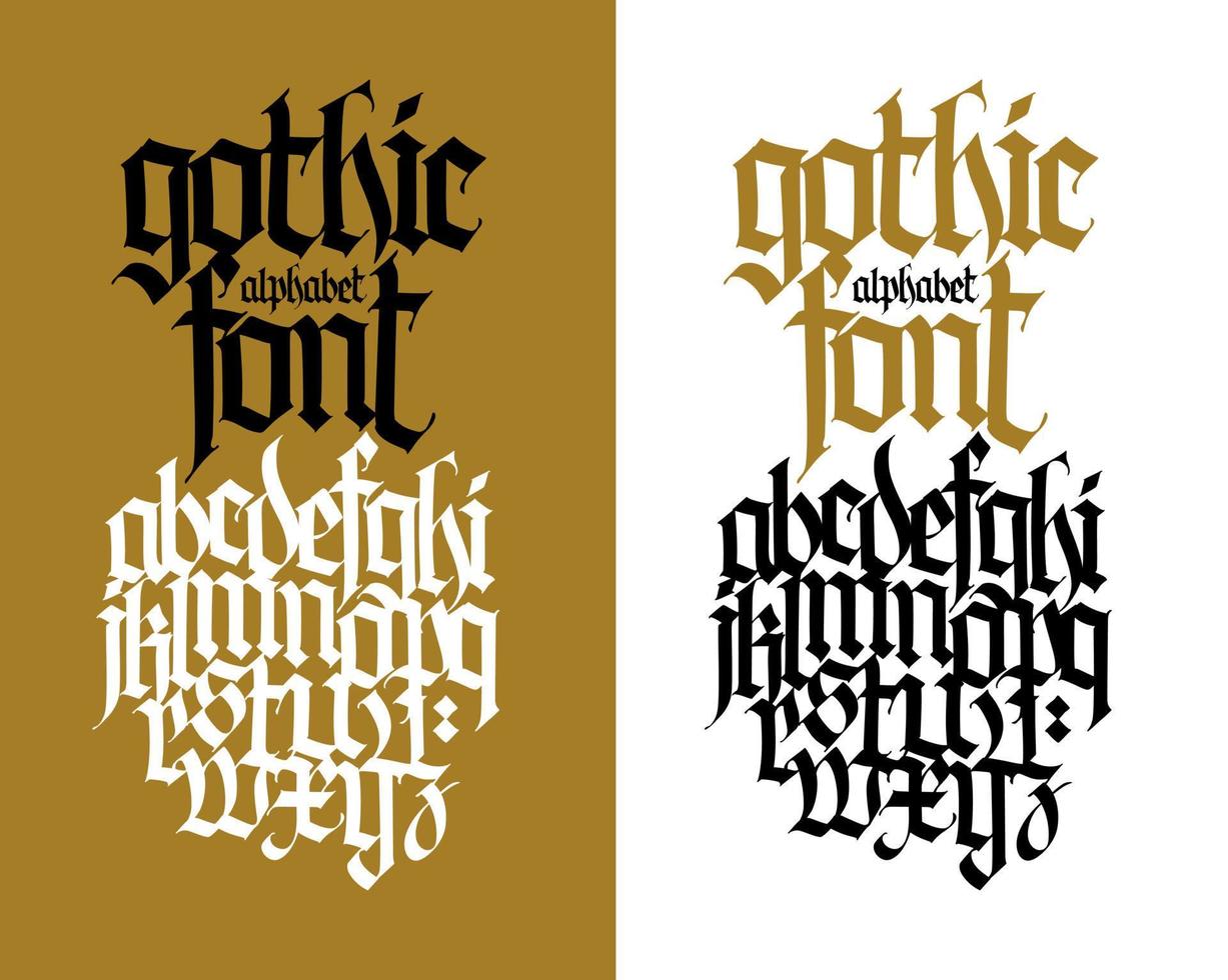 gótico. vector. letras minúsculas sobre un fondo blanco. caligrafía hermosa y elegante. fuente elegante para tatuaje. estilo moderno europeo medieval. todas las letras latinas se escriben con bolígrafo. vector