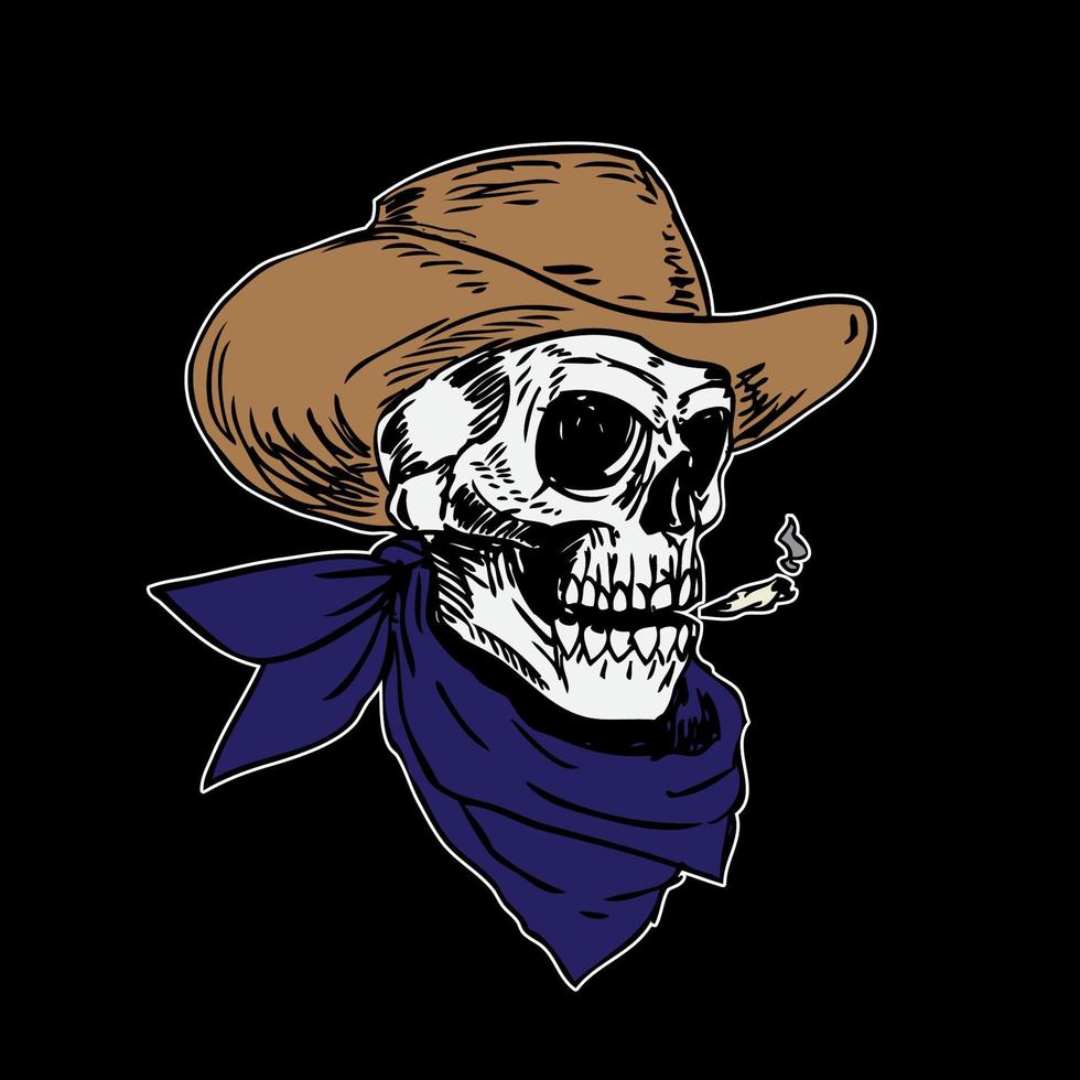 Smoking skull cowboy graphic vector