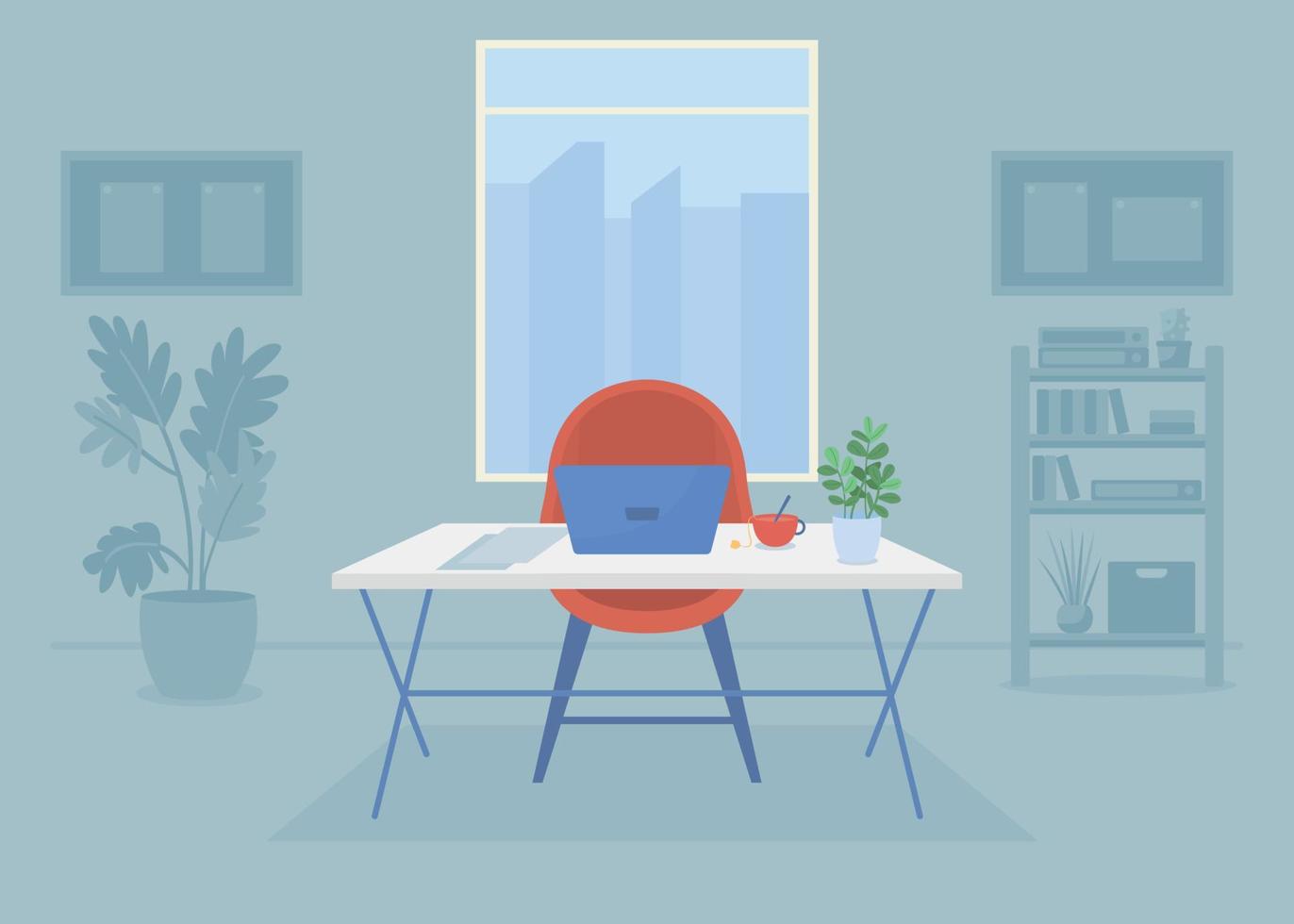 Workplace flat color vector illustration