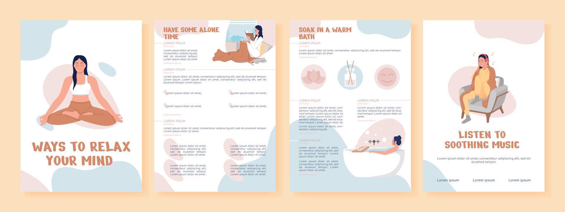 Ways to relax your mind flat vector brochure template