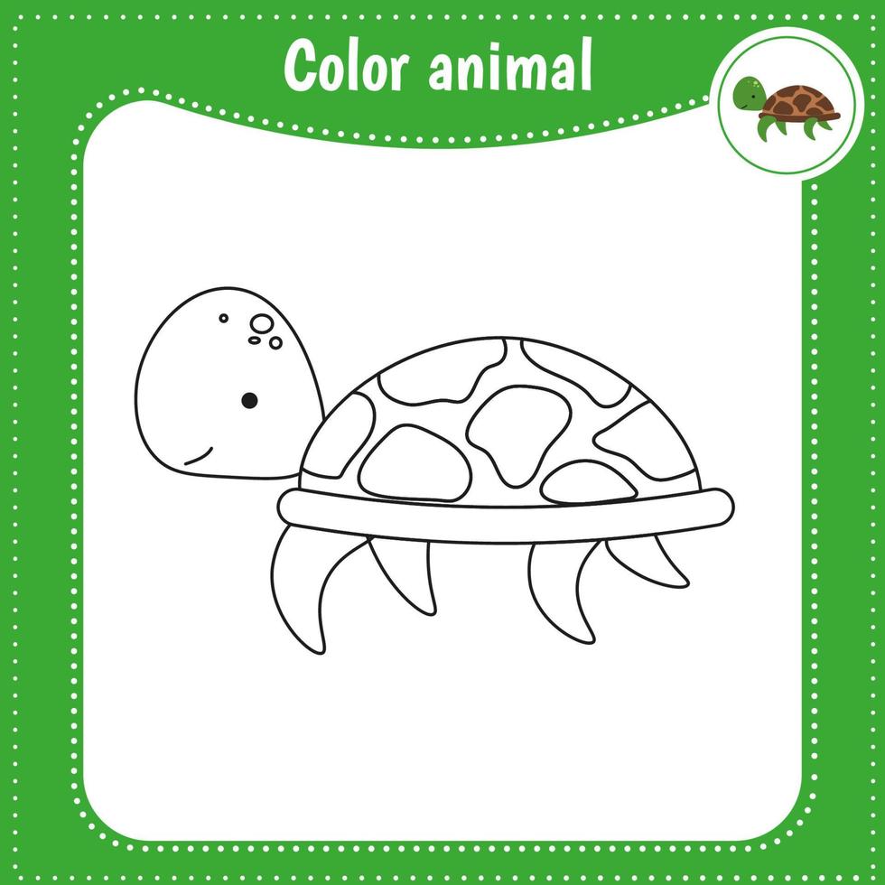Cute cartoon animal - coloring page for kids. Educational Game for Kids. Vector illustration. Color turtle