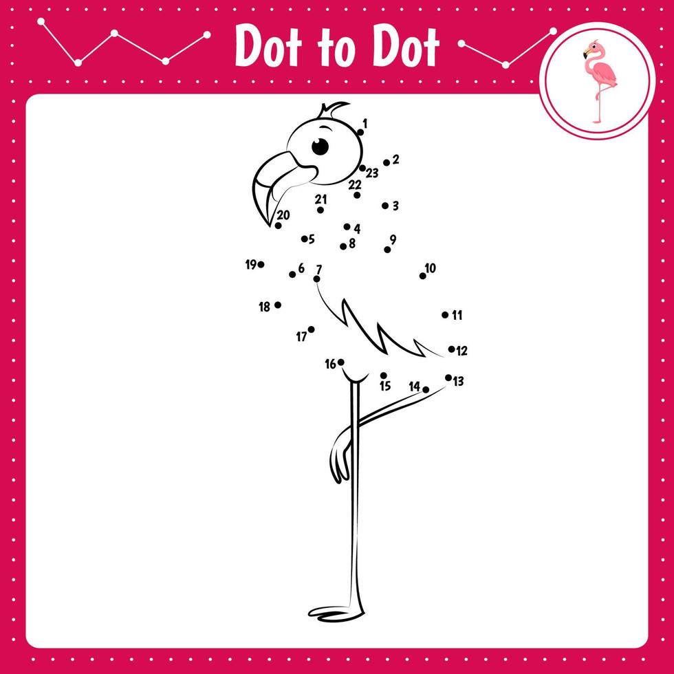 Educational game for preschool children. Vector illustration. Connect the dots. Flamingo