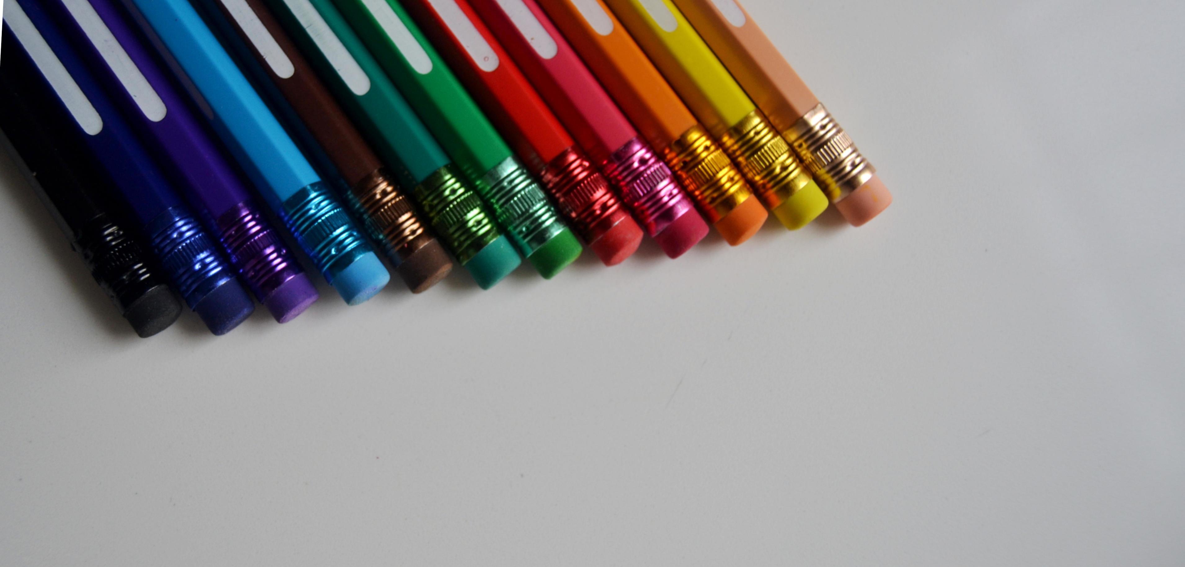 Various colored pencils with eraser 6444274 Stock Photo at Vecteezy