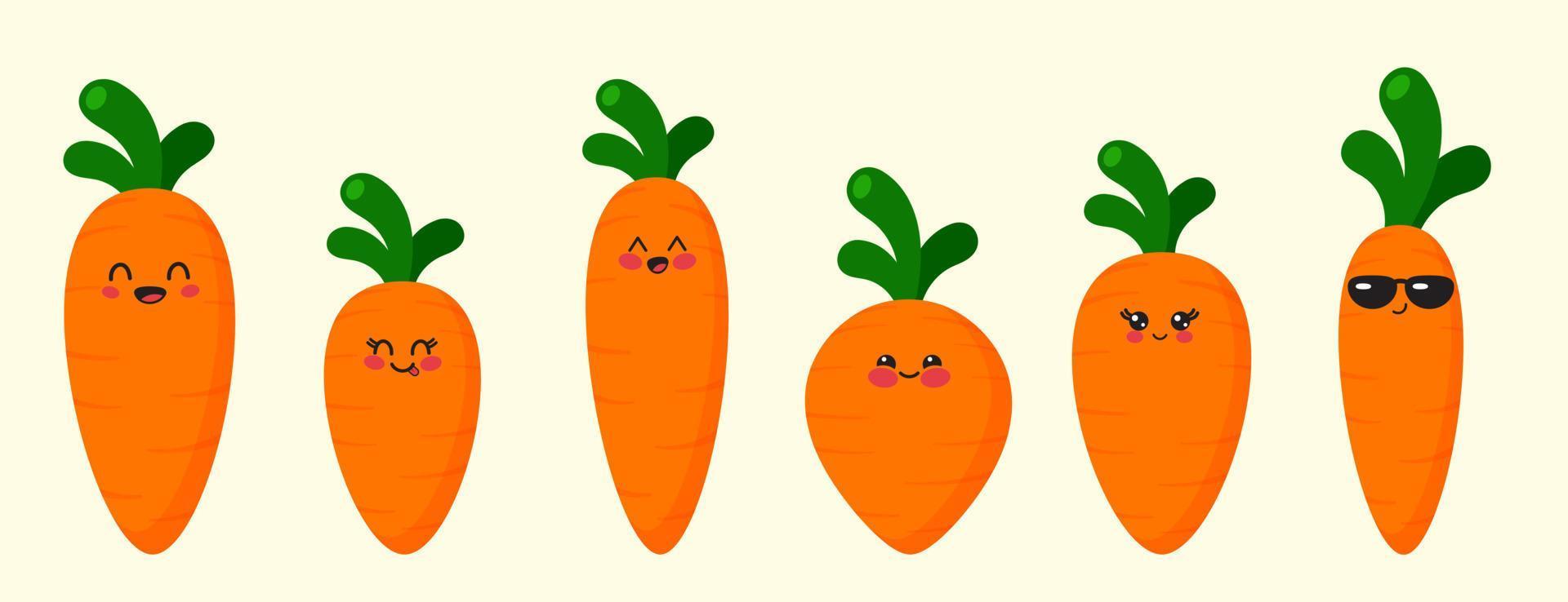 Set of Cute Carrots Characters. vector