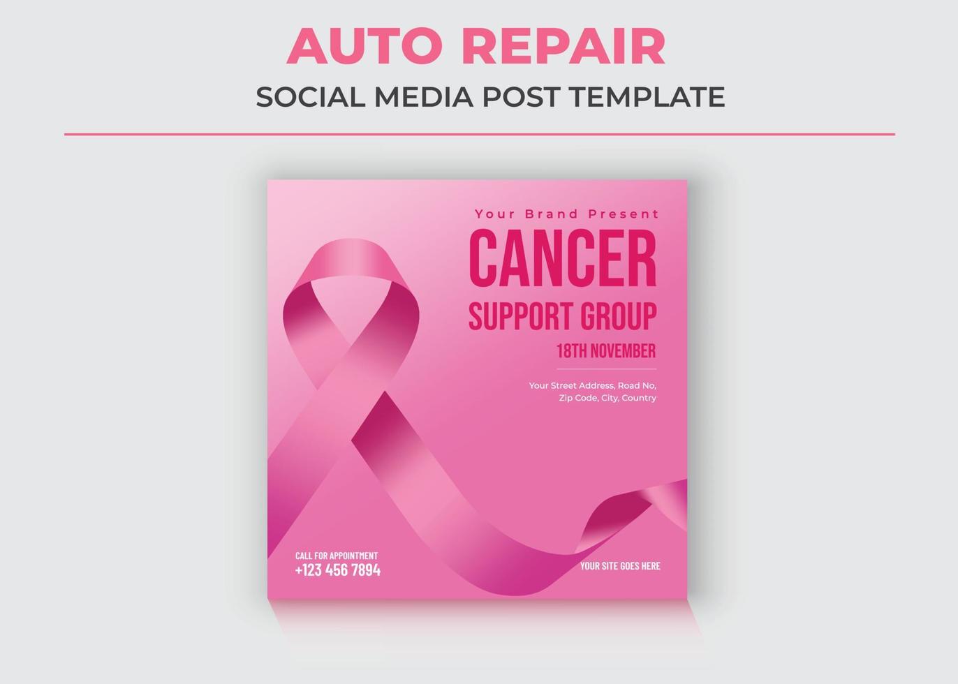 Support Group social media, Cancer Support Group Social Media Template, Breast Cancer Awareness Month vector