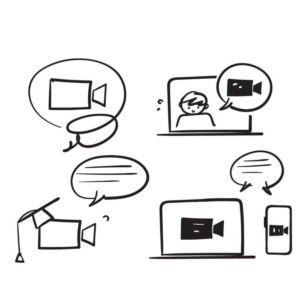 hand drawn doodle Simple Set of Video Conference Related illustration icon vector
