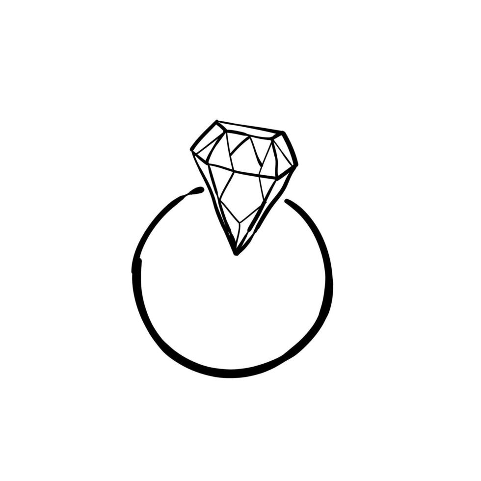 dibujado a mano doodle anillo de diamantes ilustración estilo de dibujos animados vector