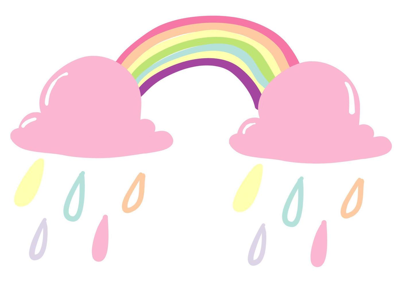 cute doodle cloud rainbow illustration vector