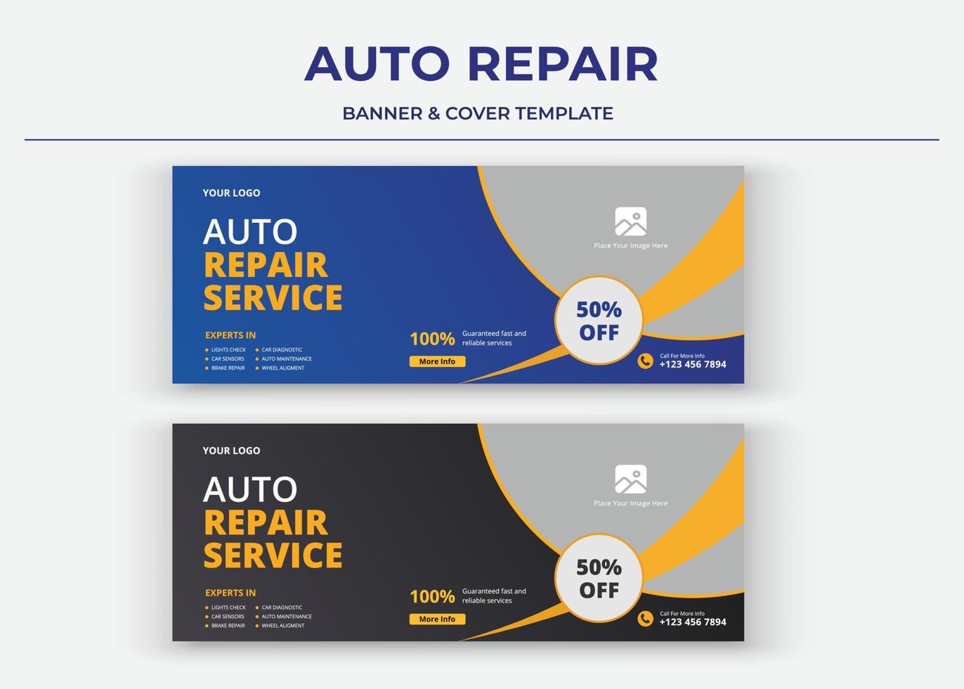 Auto repair service Banner, Auto repair social media cover, banner, thumbnail vector