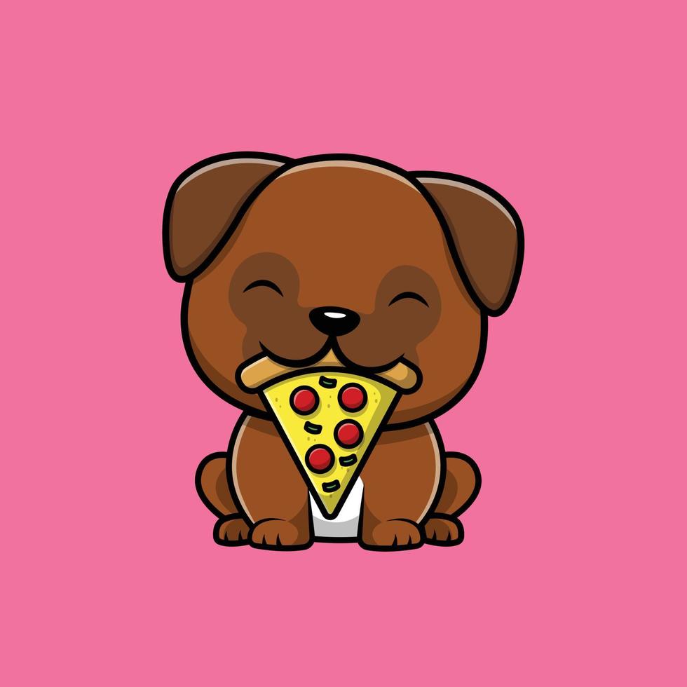 Cute Pug Dog Eating Pizza Cartoon Vector Icon Illustration. Animal Food Icon Concept Isolated Premium Vector. Flat Cartoon Style