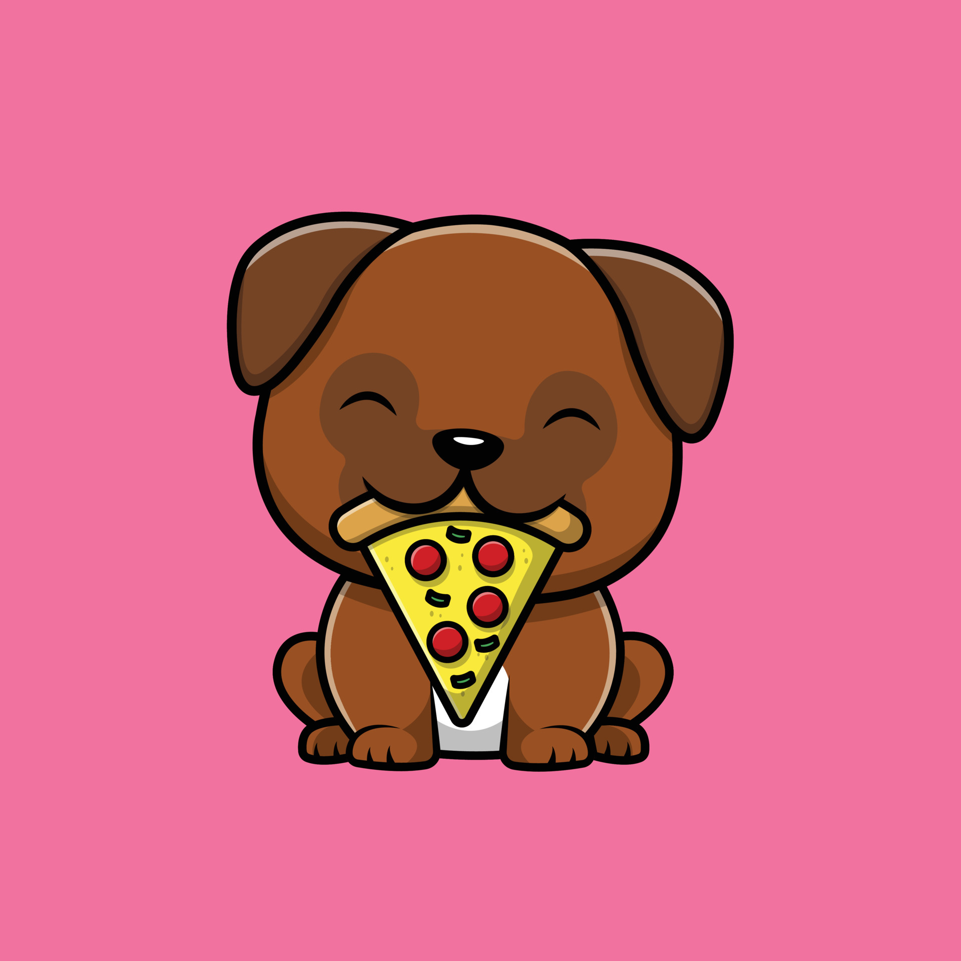 Cute Pug Dog Eating Pizza Cartoon Vector Icon Illustration. Animal Food