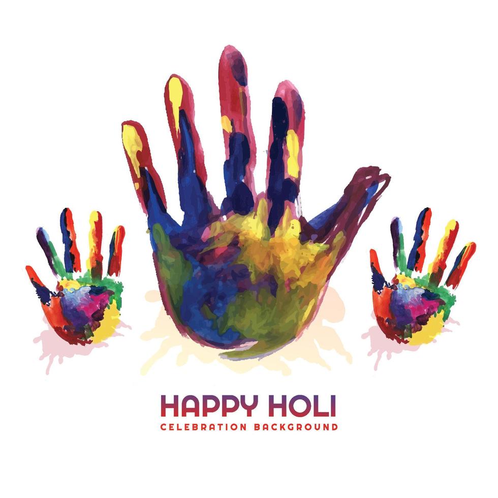 Holi festival with colorful handprint card background vector