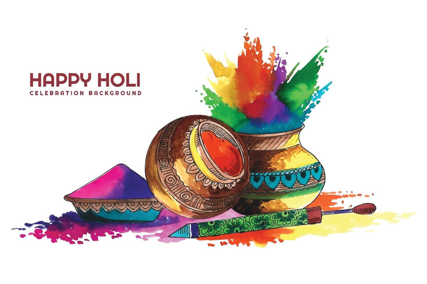 feliz holi festival de india celebración saludos tarjeta fondo vector