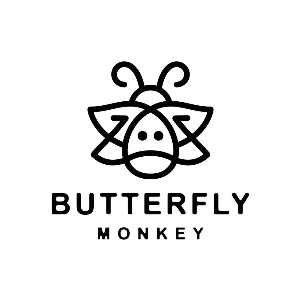 diseño de logotipo combinación de mariposa y mono con arte de línea de estilo vector