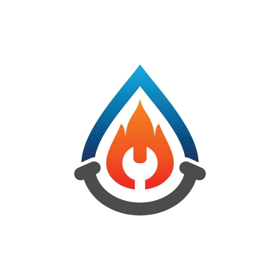 combinación de gotas de agua con fuego, llave y pipa, diseño de logotipo vectorial vector